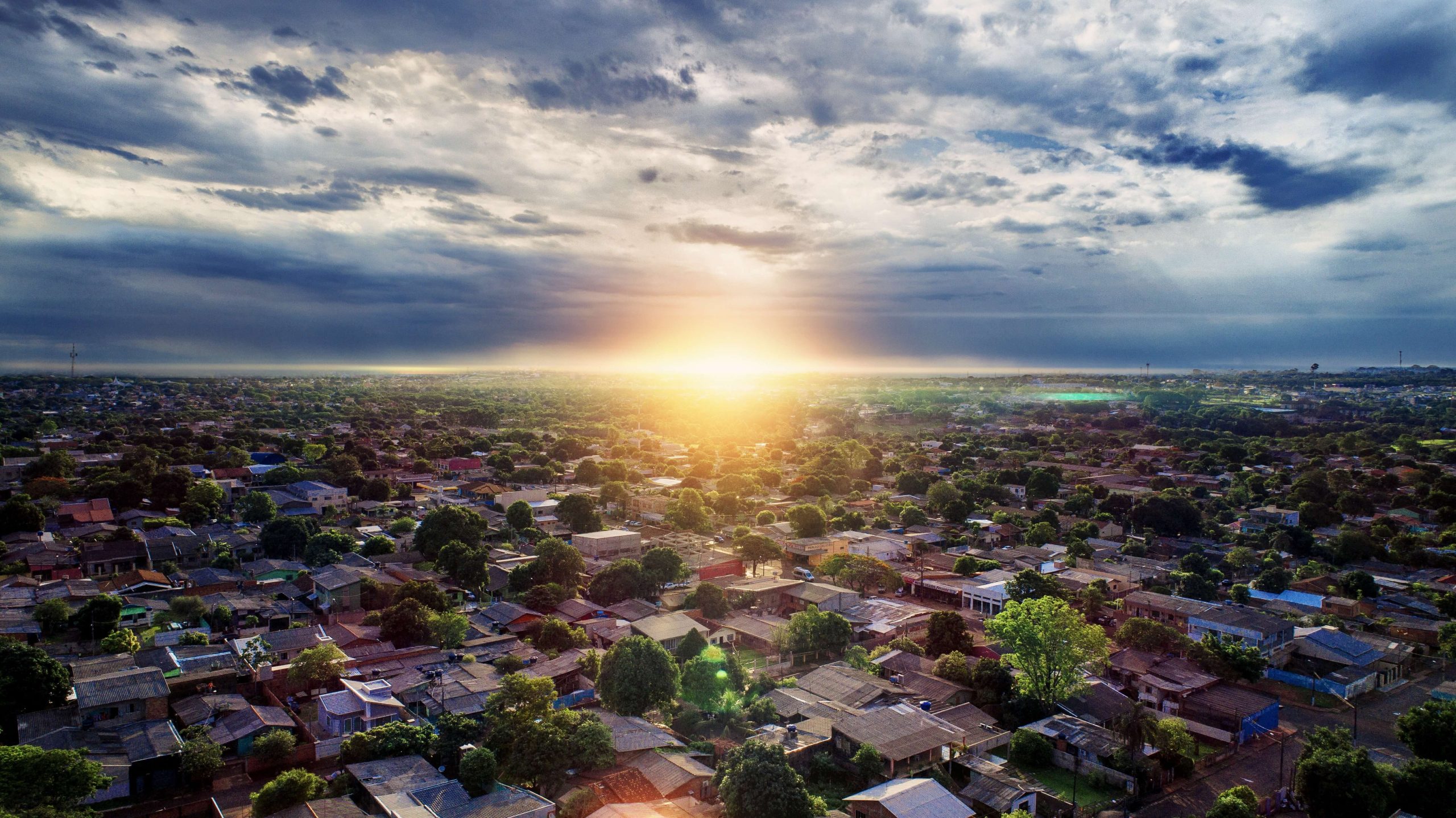 Stock landscape of houses during sunset